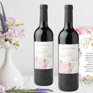 Étiquette Pour Bouteilles De Vin Calligraphie Or Fête des mariées florale rose