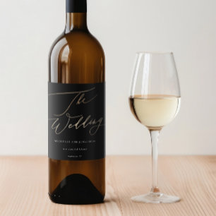 Étiquette Pour Bouteilles De Vin Calligraphie or jaune Mariage de calligraphie mode