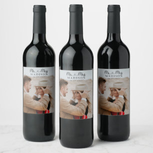 Étiquette Pour Bouteilles De Vin Calligraphie photo de mariage personnalisée