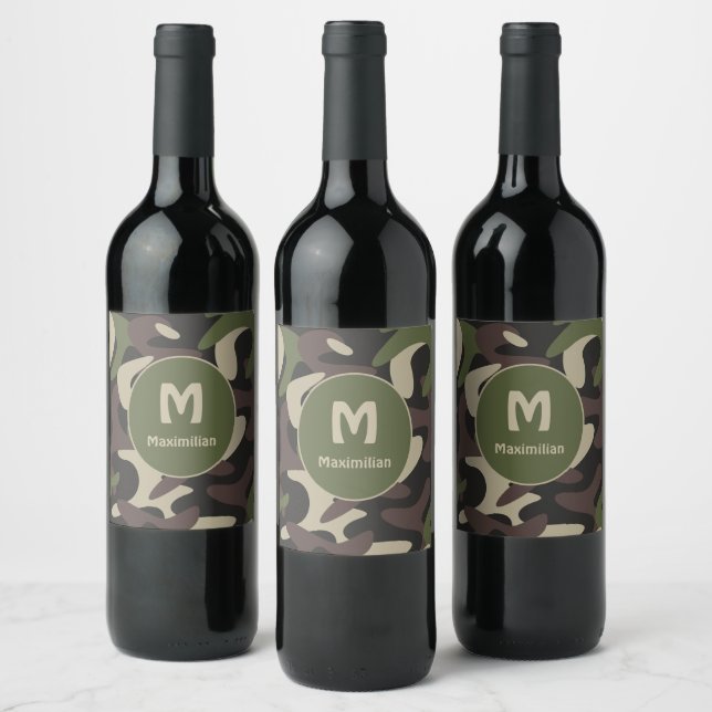 Étiquette Pour Bouteilles De Vin Camouflage militaire Vert Motif Brown Personnalisé (Bouteilles)