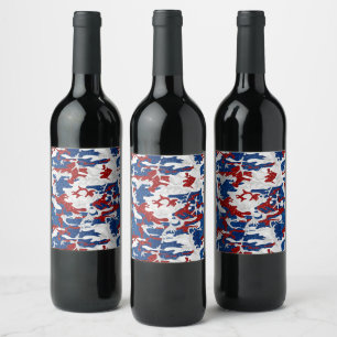 Étiquette Pour Bouteilles De Vin Camouflage Rouge, Blanc & Bleu avec Paillettes du