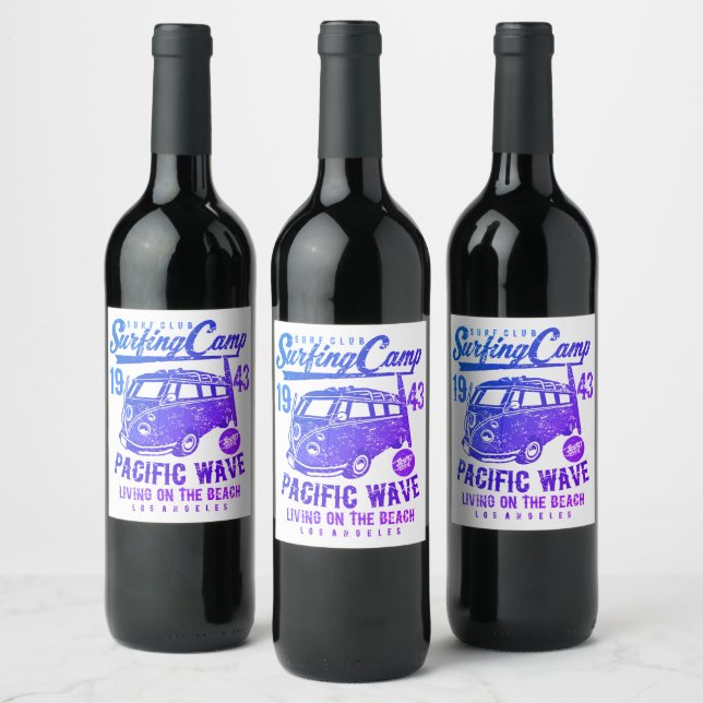 Étiquette Pour Bouteilles De Vin Camp de surf Combi (Bouteilles)