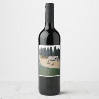 Étiquette Pour Bouteilles De Vin Camper RV dans la forêt au bord de l'eau