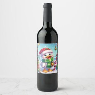 Étiquette Pour Bouteilles De Vin Canard de Noël coloré mignon