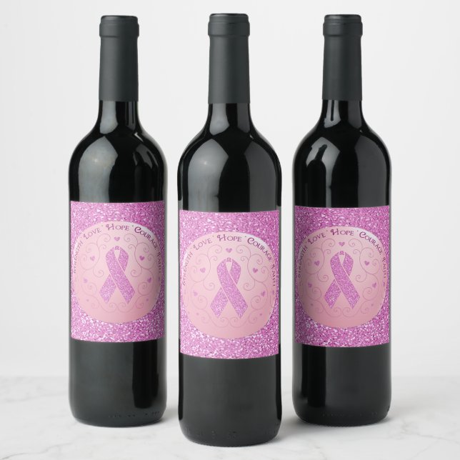 Étiquette Pour Bouteilles De Vin Cancer du sein rose du ruban (Bouteilles)