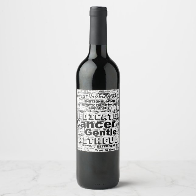Étiquette Pour Bouteilles De Vin Cancer Zodiac Mot Cloud Inspiration (Devant)