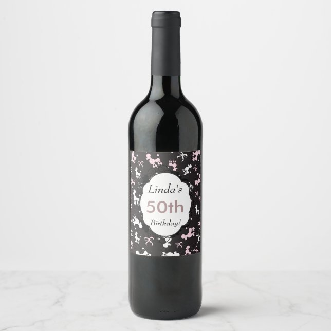 Étiquette Pour Bouteilles De Vin Caniche d'anniversaire (Devant)