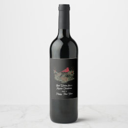 Étiquette Pour Bouteilles De Vin Cardinal de Noël rouge et couronne