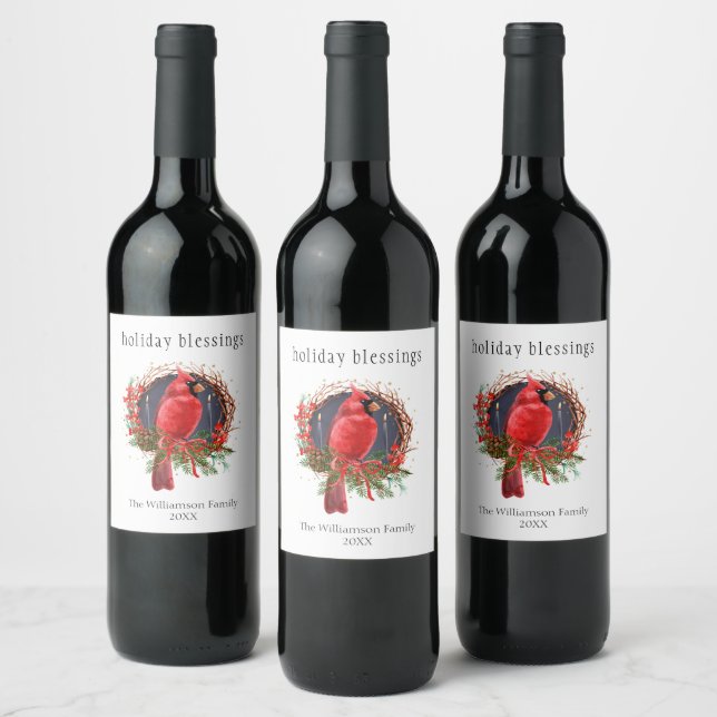 Étiquette Pour Bouteilles De Vin Cardinal Rouge de Noël Yule Solstice Bohème Fête (Bouteilles)