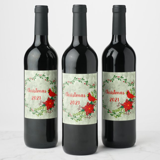 Étiquette Pour Bouteilles De Vin Cardinals Wreath Personnalisé (Bouteilles)