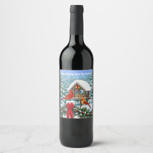 Étiquette Pour Bouteilles De Vin Cardinaux et nourriciers d'oiseaux de Noël