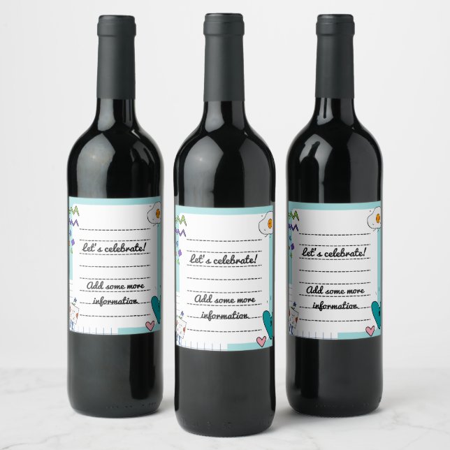 Étiquette Pour Bouteilles De Vin Carré mignon Doodon Cartoon Notes (Bouteilles)