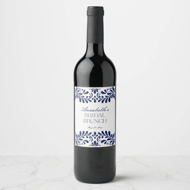 Étiquette Pour Bouteilles De Vin Carrelage Talavera bleu Espagne Fiesta Bridal Brun (Devant)