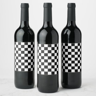 Étiquette Pour Bouteilles De Vin Carrés à damier noir et blanc géométrique rétro