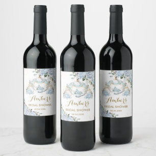 Étiquette Pour Bouteilles De Vin Carrosse de princesse citrouille florale bleue vin