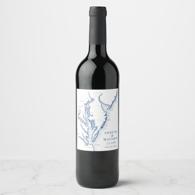 Étiquette Pour Bouteilles De Vin Carte de la baie Annapolis Chesapeake Élégant Mari (Devant)