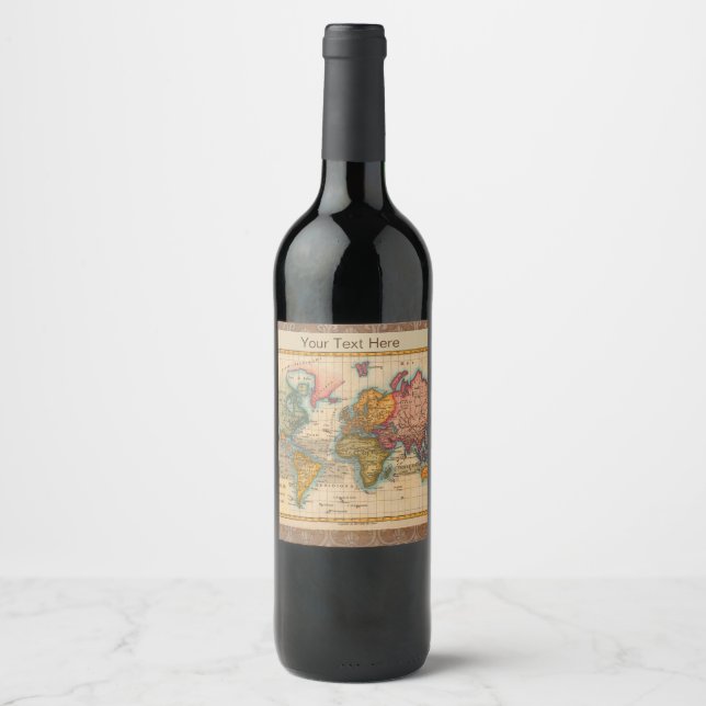 Étiquette Pour Bouteilles De Vin Carte du monde 1700s Antique Continents (Devant)