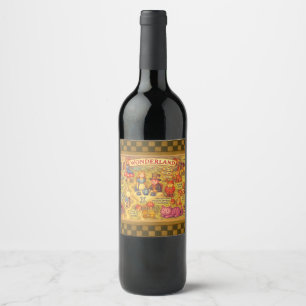 Étiquette Pour Bouteilles De Vin Carte Fantaisiste des Aventures d'Alice au Pays de