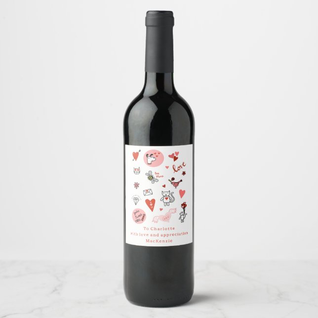 Étiquette Pour Bouteilles De Vin Carton d'amour mignon personnalisé (Devant)