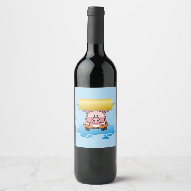 Étiquette Pour Bouteilles De Vin Carwash cochon (Devant)