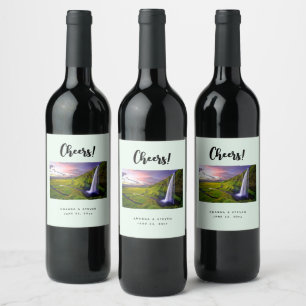 Étiquette Pour Bouteilles De Vin Cascade islandaise Photo de mariage Nature Acclama