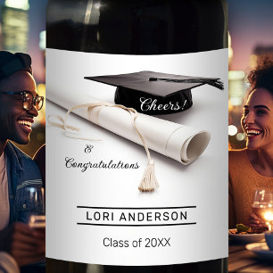Étiquette Pour Bouteilles De Vin Casquette de grade simple Élégant Graduation