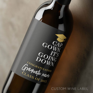 Étiquette Pour Bouteilles De Vin Casquette Gown It's Going Down - Nom Graduation mo