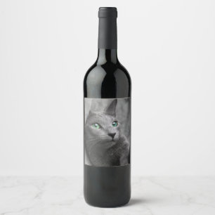 Étiquette Pour Bouteilles De Vin Cat bleu-russe aux yeux verts