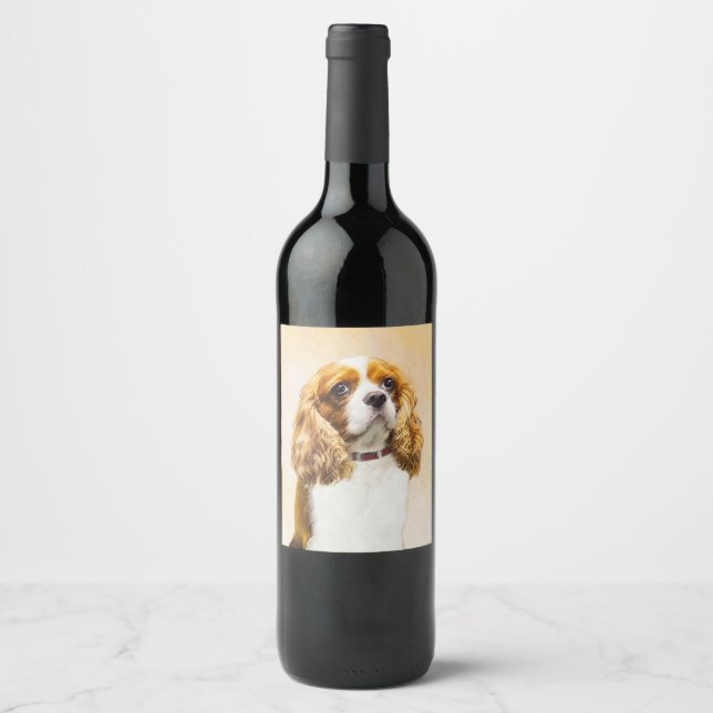 Étiquette Pour Bouteilles De Vin Cavalier King Charles Spaniel Peinture originale (Devant)