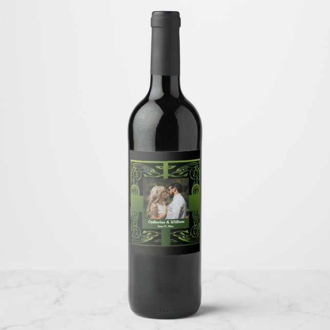 Étiquette Pour Bouteilles De Vin Celtique irlandais vert traditionnel (Devant)