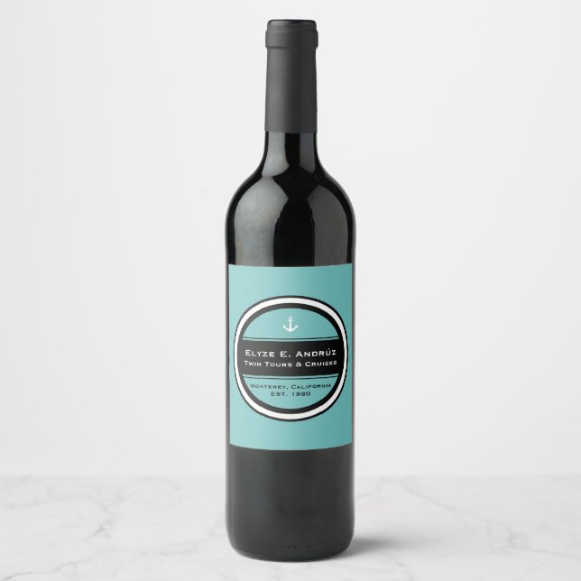 Étiquette Pour Bouteilles De Vin Cercle d'Ancres nautiques personnalisable (Devant)