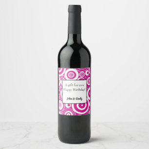 Étiquette Pour Bouteilles De Vin Cercles rétro concentrés rose et blanc