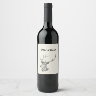 Étiquette Pour Bouteilles De Vin Cerf Buck Head avec Antlers Black and White Art