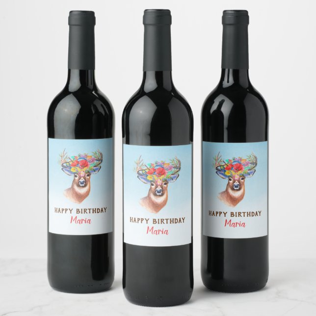 Étiquette Pour Bouteilles De Vin Cerf floral (Bouteilles)