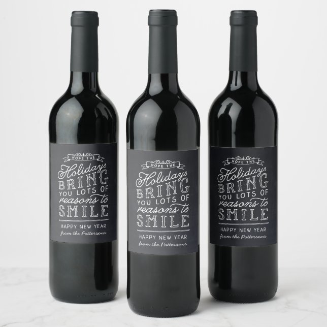 Étiquette Pour Bouteilles De Vin Chalkboard Lettres personnalisées Bonne année (Bouteilles)