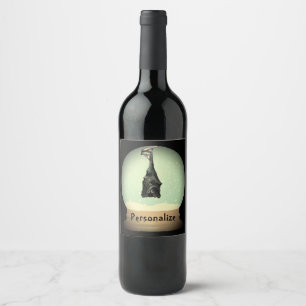 Étiquette Pour Bouteilles De Vin Chanter la chauve-souris neige globe noir vintage 