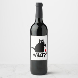 Étiquette Pour Bouteilles De Vin Chat assassin avec couteau