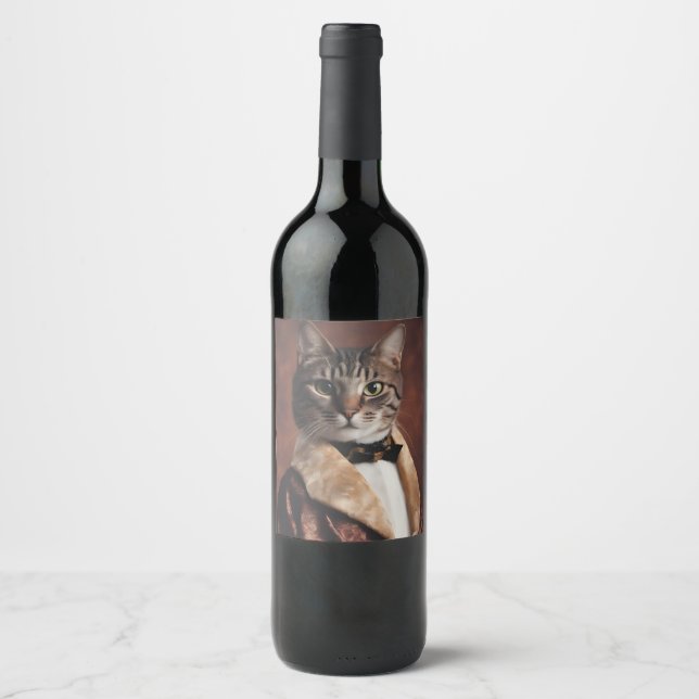 Étiquette Pour Bouteilles De Vin Chat dans la veste à fumer (Devant)