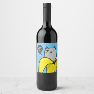 Étiquette Pour Bouteilles De Vin Chat en banane