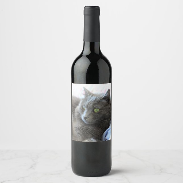 Étiquette Pour Bouteilles De Vin Chat Nebelung (Devant)