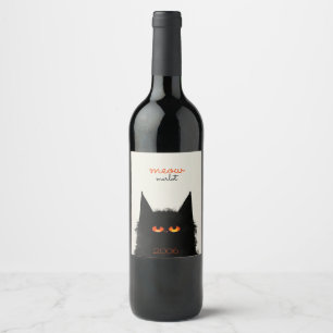 Étiquette Pour Bouteilles De Vin Chat noir grumeux