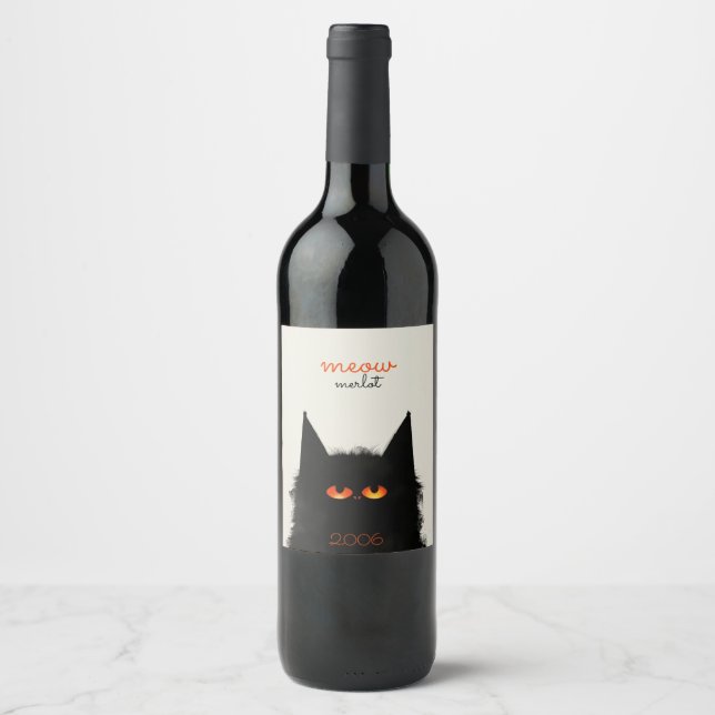 Étiquette Pour Bouteilles De Vin Chat noir grumeux (Devant)