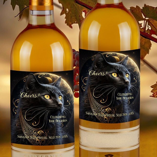 Étiquette Pour Bouteilles De Vin Chat noir magique (Créateur téléchargé)