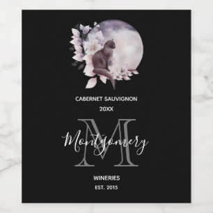 Étiquette Pour Bouteilles De Vin Chat noir par une Pleine lune magique vinification