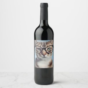 Étiquette Pour Bouteilles De Vin Chat Portant des lunettes