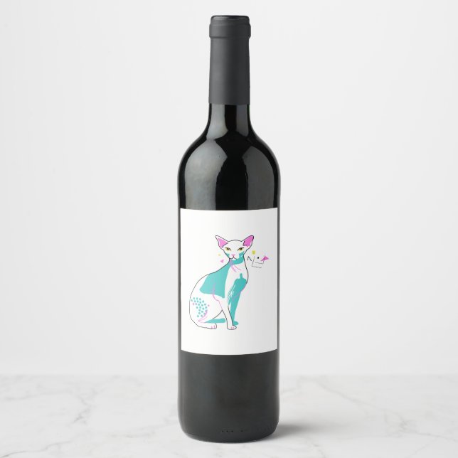 Étiquette Pour Bouteilles De Vin Chat Sphynx (Devant)