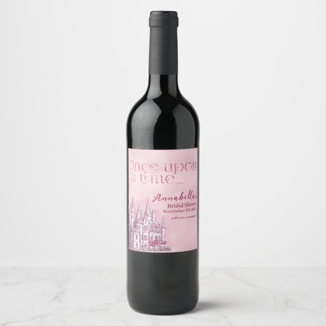 Étiquette Pour Bouteilles De Vin Château Pailleté Rose Thème Conte de Fées (Devant)