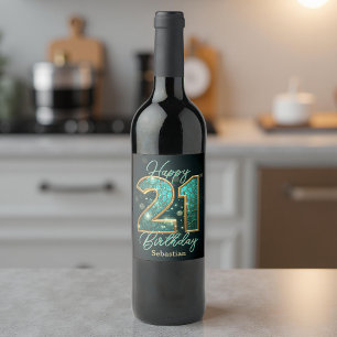 Étiquette Pour Bouteilles De Vin Chatoyant chatoyant Turquoise et or 21e anniversai