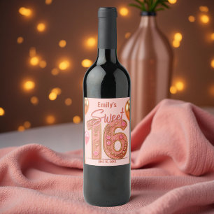 Étiquette Pour Bouteilles De Vin Chatoyant élégant rose doux et or doux 16