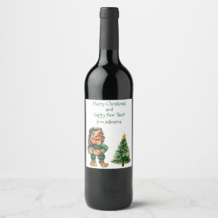 Étiquette Pour Bouteilles De Vin Cheeky Christmas Troll et Tree Delight